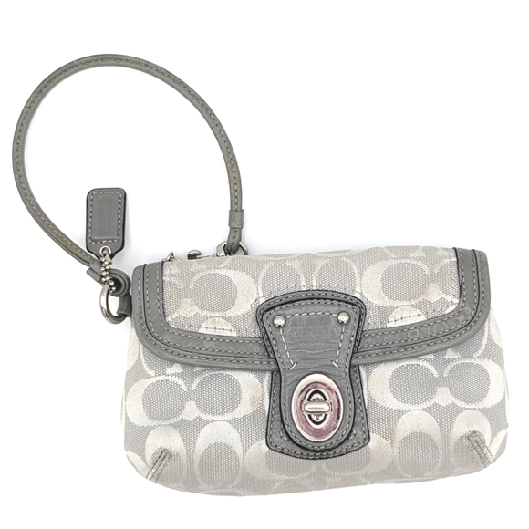 Women's COACH Signature Jacquard Wristlet Leather Trim Zipper Turn Lock Closures - Picture 1 of 7